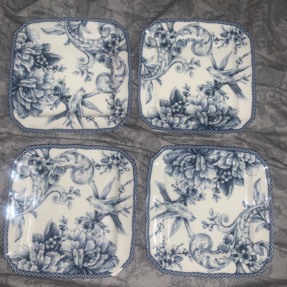 Adelaide Blue 222 Fifth Toile China Plate. Birds flowers french (set of 4)